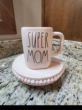 Rae Dunn "SUPER MOM" Ceramic Mug with Coral Pink Interior-NWT